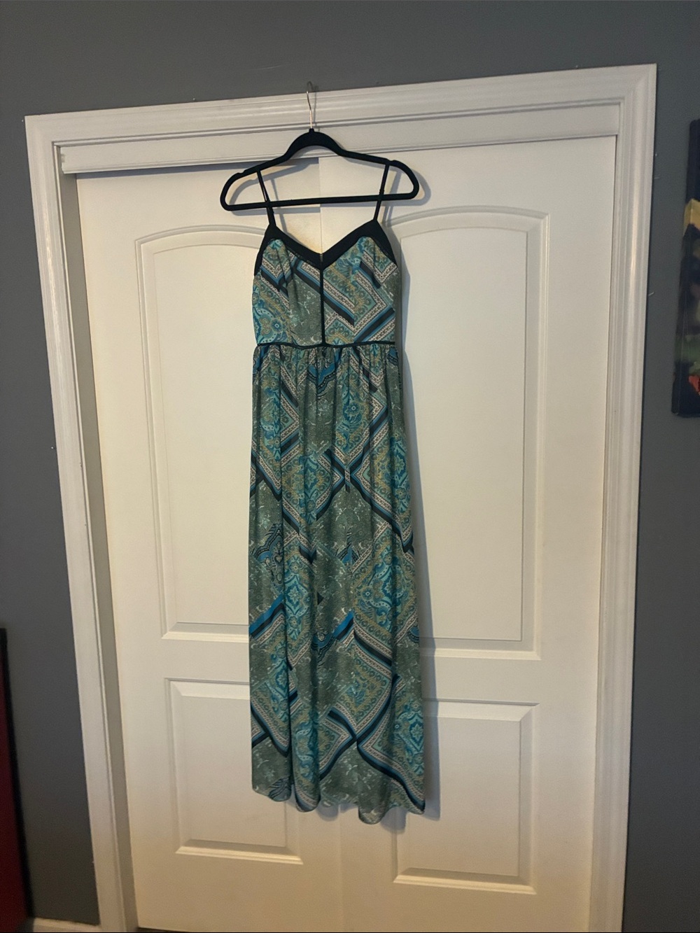 Bisou Bisou Teal and Black Patterned Maxi Dress